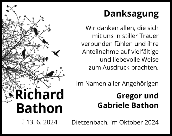 Traueranzeige von Richard Bathon von OF