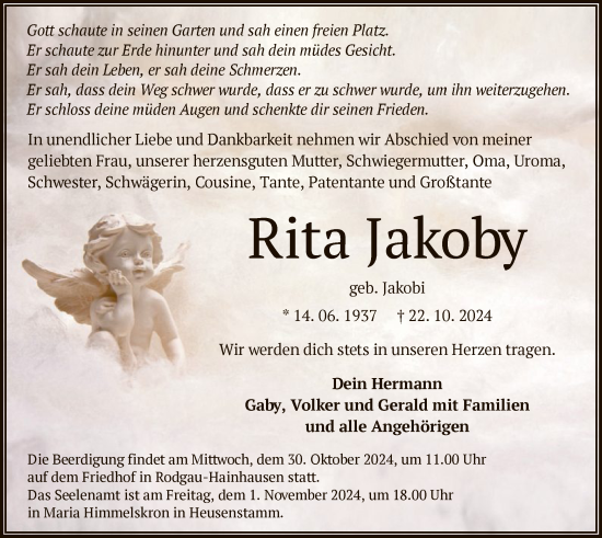 Traueranzeige von Rita Jakoby von OF