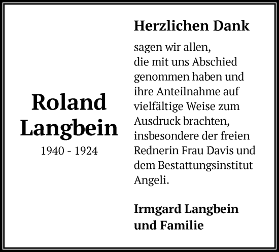 Traueranzeige von Roland Langbein von OF