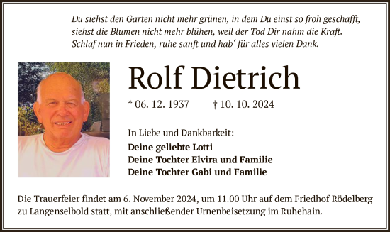 Traueranzeige von Rolf Dietrich von OF