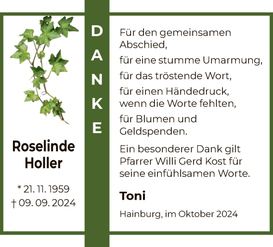 Traueranzeige von Roselinde Holler von OF