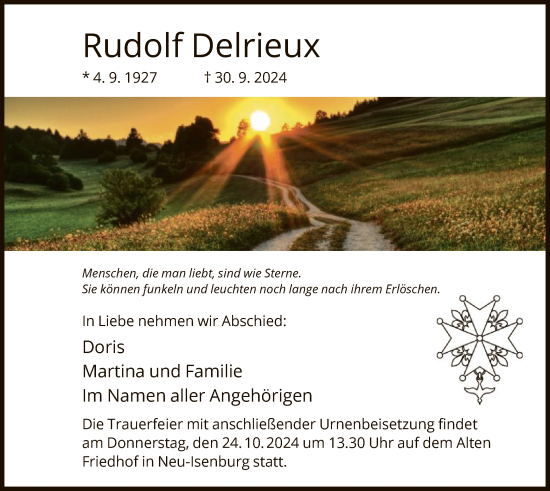 Traueranzeige von Rudolf Delrieux von OF