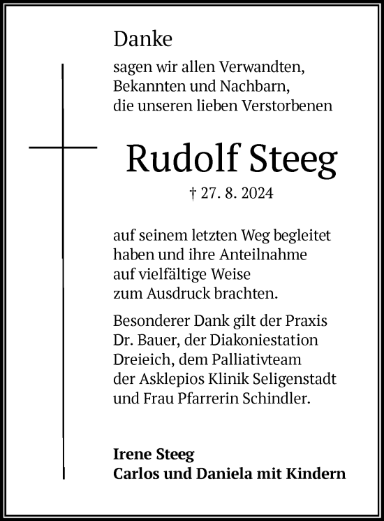 Traueranzeige von Rudolf Steeg von OF