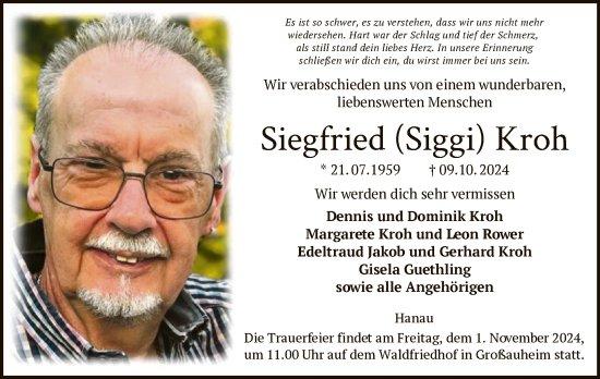 Traueranzeige von Siegfried Kroh von OF