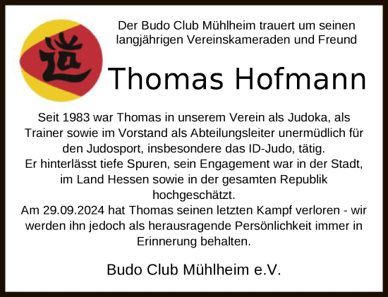 Traueranzeige von Thomas Hofmann von OF