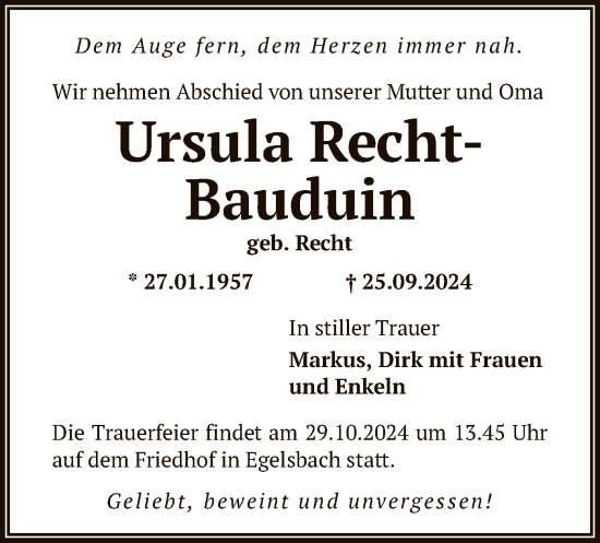 Traueranzeige von Ursula Recht-Bauduin von OF