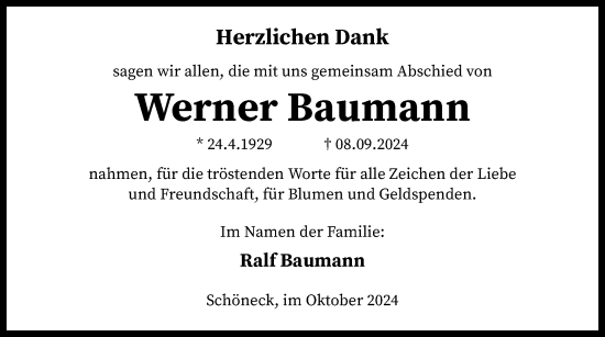 Traueranzeige von Werner Baumann von OF