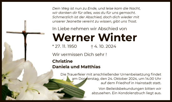 Traueranzeige von Werner Winter von OF