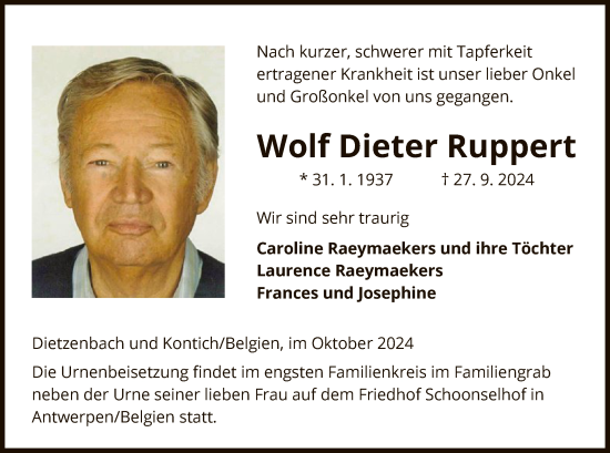 Traueranzeige von Wolf Dieter Ruppert von OF