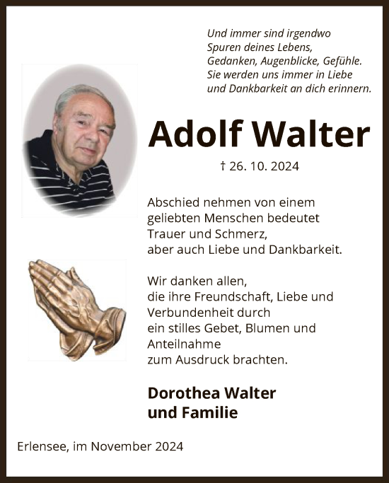 Traueranzeige von Adolf Walter von OF