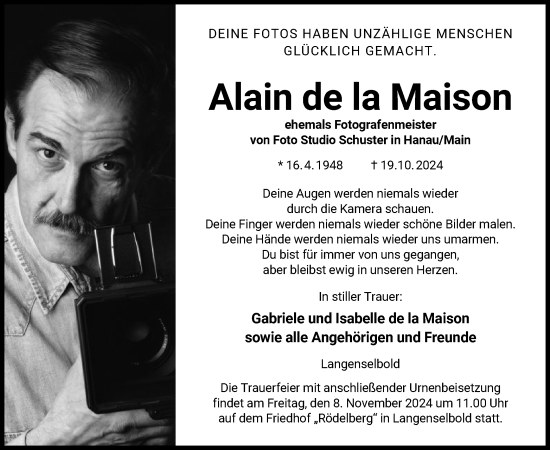 Traueranzeige von Alain de la Maison von OF