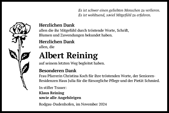 Traueranzeige von Albert Reining von OF