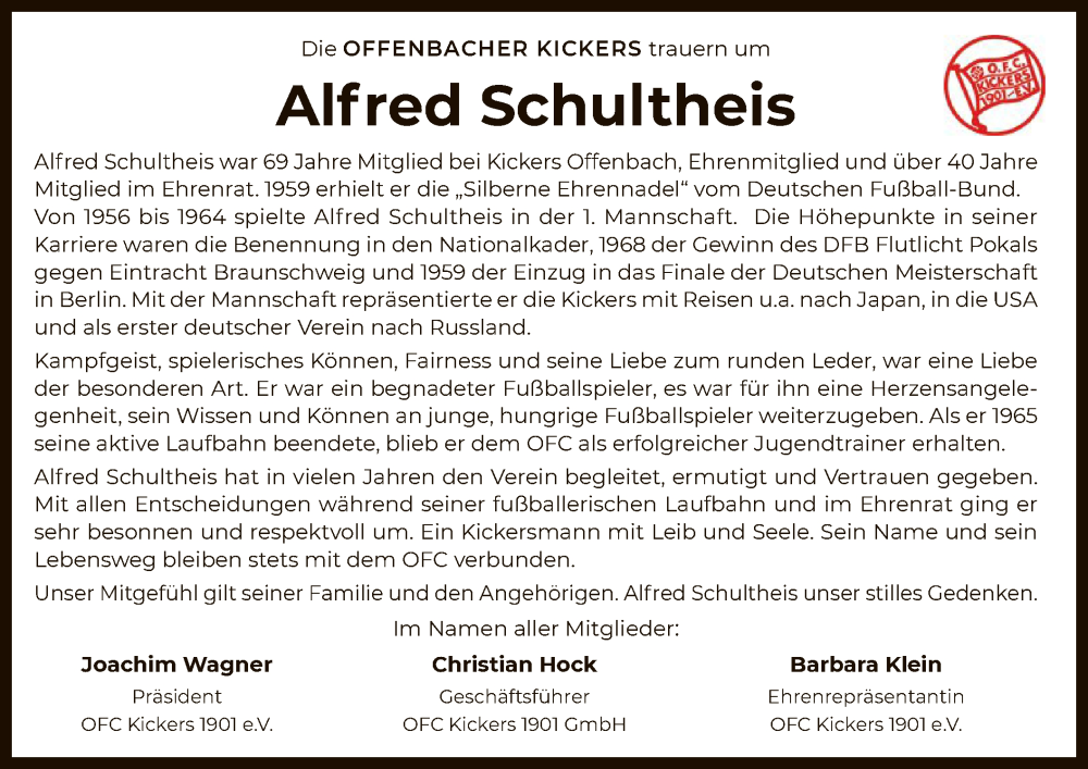  Traueranzeige für Alfred Schultheis vom 09.11.2024 aus OF