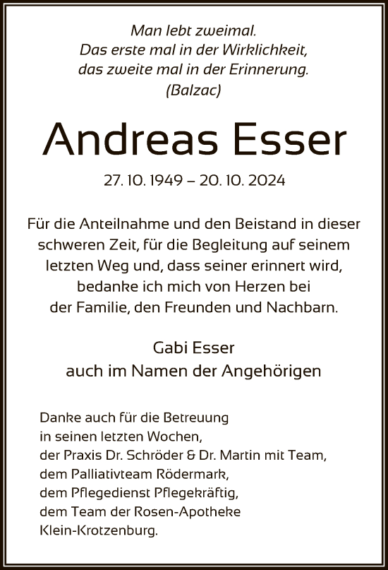 Traueranzeige von Andreas Esser von OF