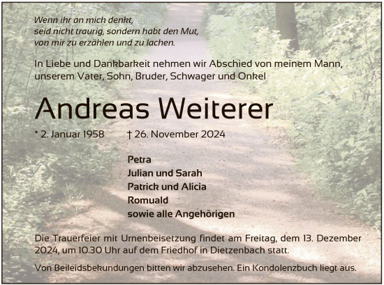 Traueranzeige von Andreas Weiterer von OF