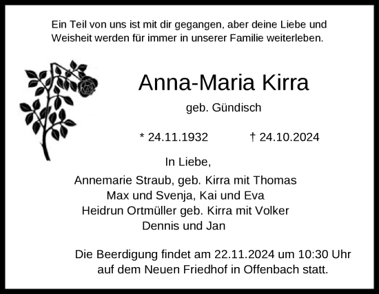 Traueranzeige von Anna-Maria Kirra von OF