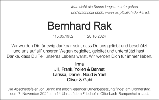 Traueranzeige von Bernhard Rak von OF