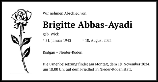 Traueranzeige von Brigitte Abbas-Ayadi von OF