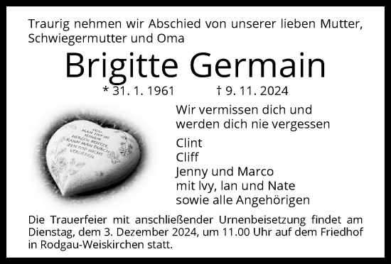 Traueranzeige von Brigitte Germain von OF