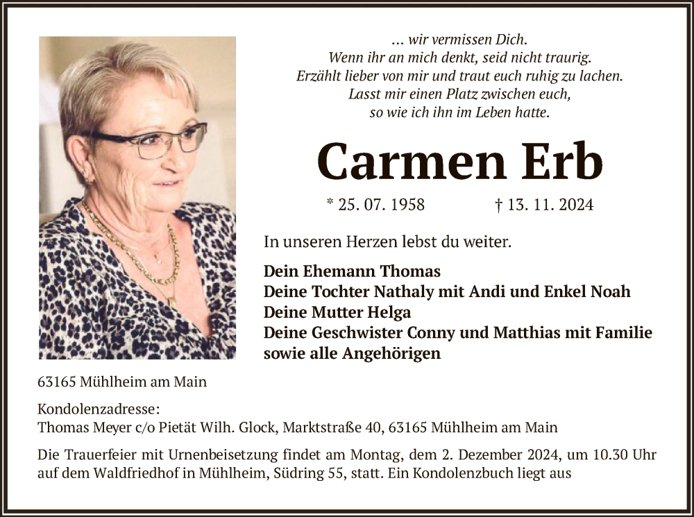  Traueranzeige für Carmen Erb vom 23.11.2024 aus OF