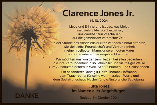 Traueranzeige von Clarence Jones Jr. von OF