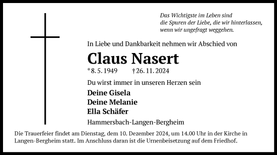 Traueranzeige von Claus Nasert von OF