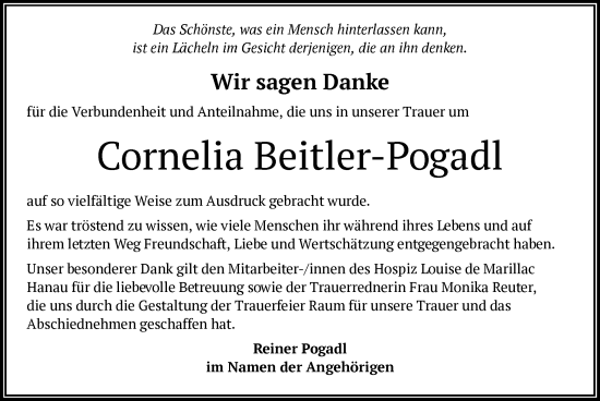 Traueranzeige von Cornelia Beitler-Pogadl von OF