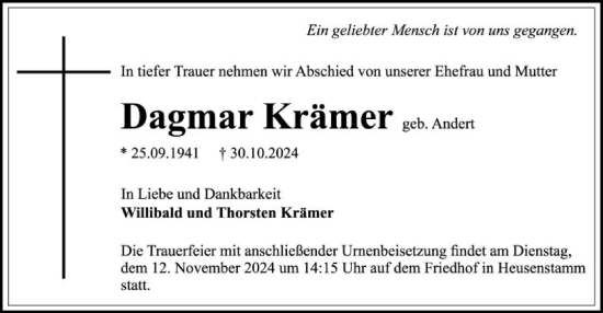 Traueranzeige von Dagmar Krämer von OF