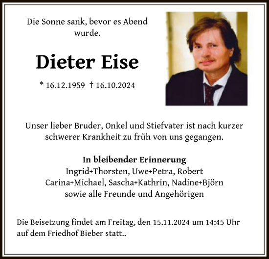 Traueranzeige von Dieter Eise von OF