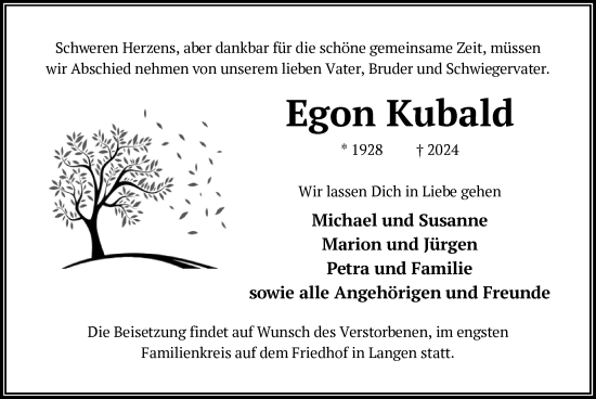 Traueranzeige von Egon Kubald von OF