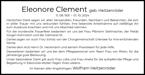 Traueranzeige von Eleonore Clement von OF