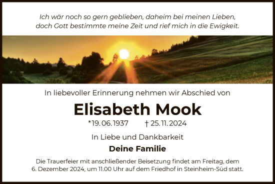 Traueranzeige von Elisabeth Mook von OF