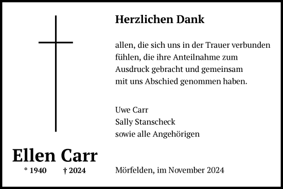 Traueranzeige von Ellen Carr von OF