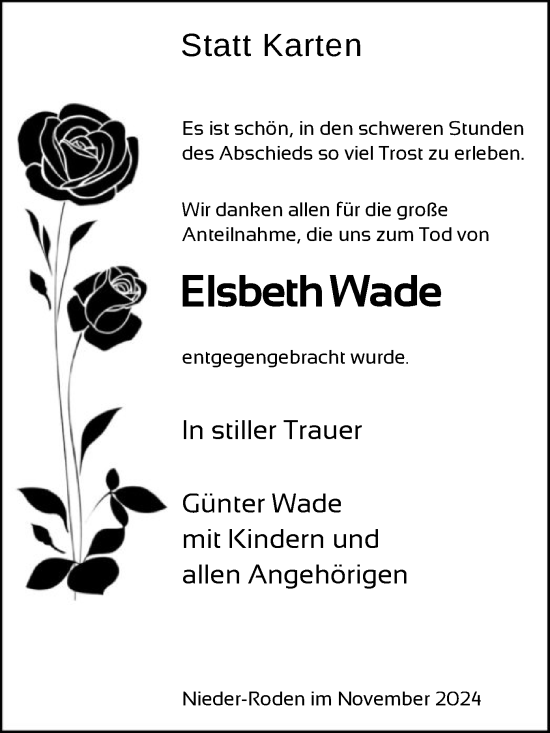 Traueranzeige von Elsbeth Wade von OF