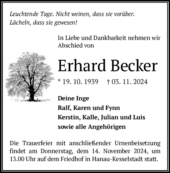 Traueranzeige von Erhard Becker von OF