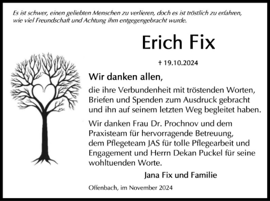 Traueranzeige von Erich Fix von OF