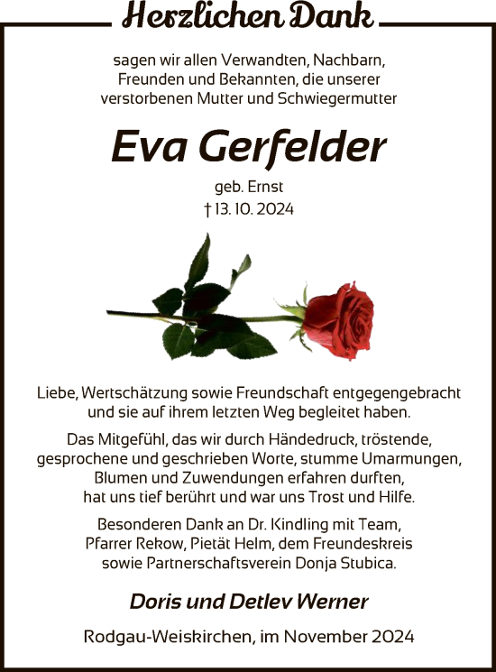 Traueranzeige von Eva Gerfelder von OF