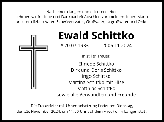 Traueranzeige von Ewald Schittko von OF