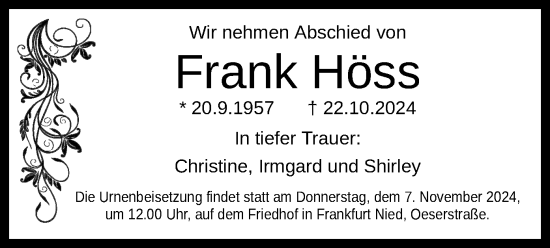 Traueranzeige von Frank Höss von OF