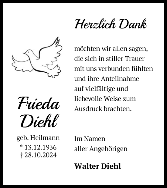 Traueranzeige von Frieda Diehl von OF