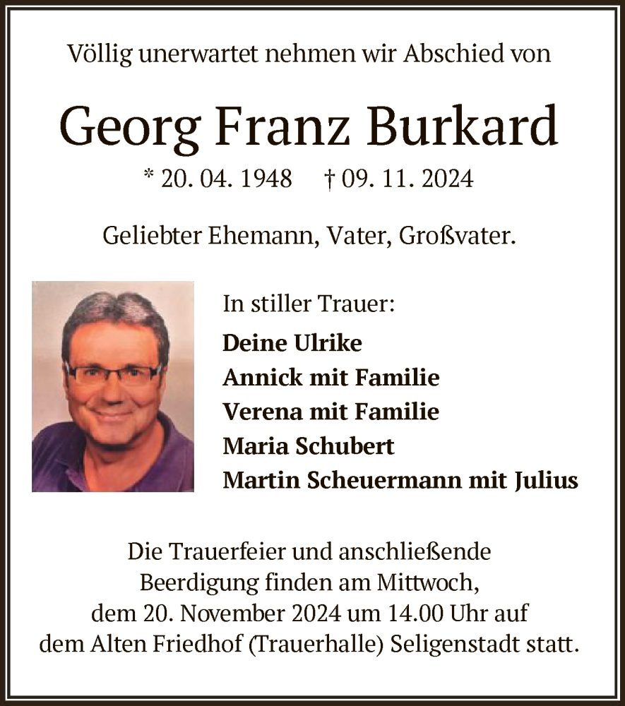  Traueranzeige für Georg Franz Burkard vom 19.11.2024 aus OF