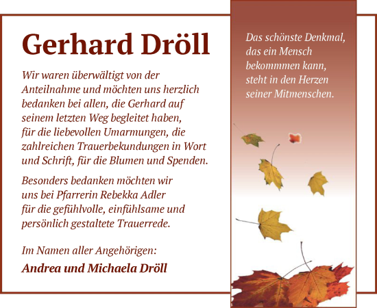 Traueranzeige von Gerhard Dröll von OF