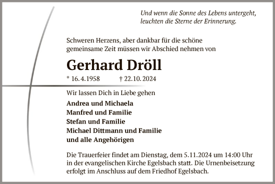 Traueranzeige von Gerhard Dröll von OF