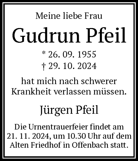 Traueranzeige von Gudrun Pfeil von OF