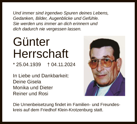 Traueranzeige von Günter Herrschaft von OF