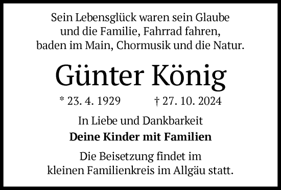 Traueranzeige von Günter König von OF