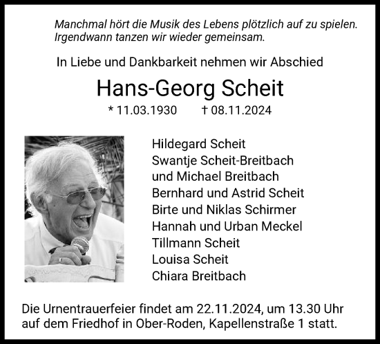 Traueranzeige von Hans-Georg Scheit von OF