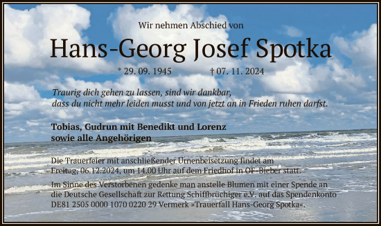 Traueranzeige von Hans-Georg Josef Spotka von OF