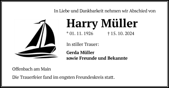 Traueranzeige von Harry Müller von OF