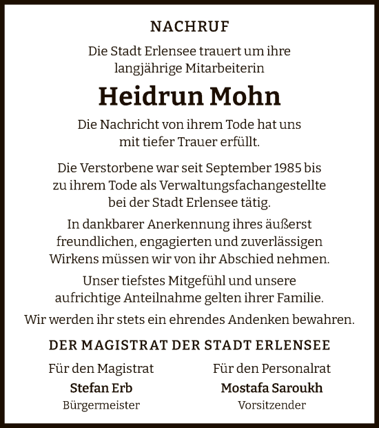 Traueranzeige von Heidrun Mohn von OF